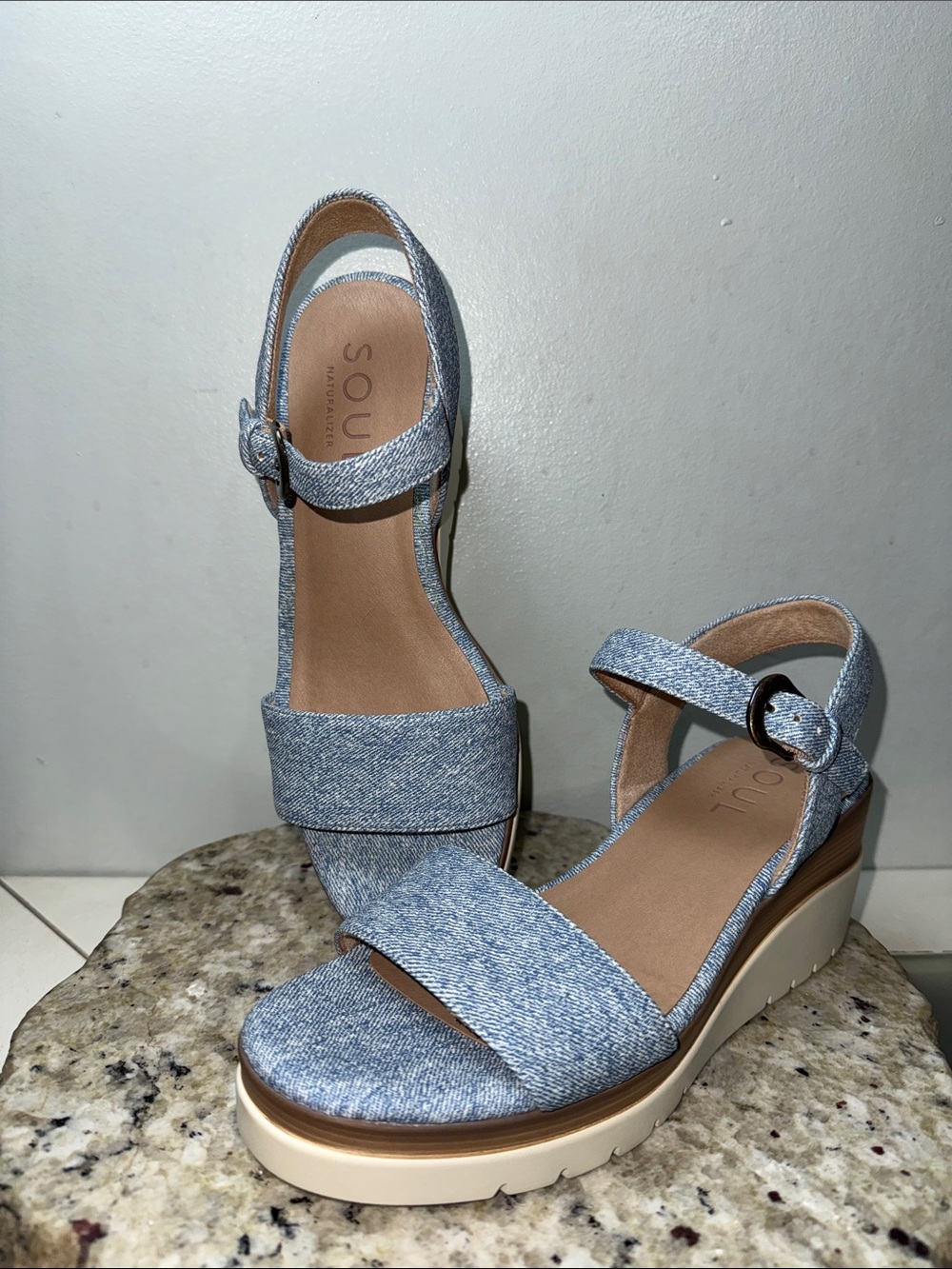 SOUL Naturalizer Graciela Wedge Heel Sandal Light Blue Denim Platform Sz 9 - Picture 14 of 14